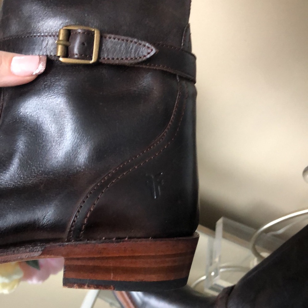 Frye Womens Dorado Buckle Riding Boot Dark Brown Full Grain - Picture 8 of 13
